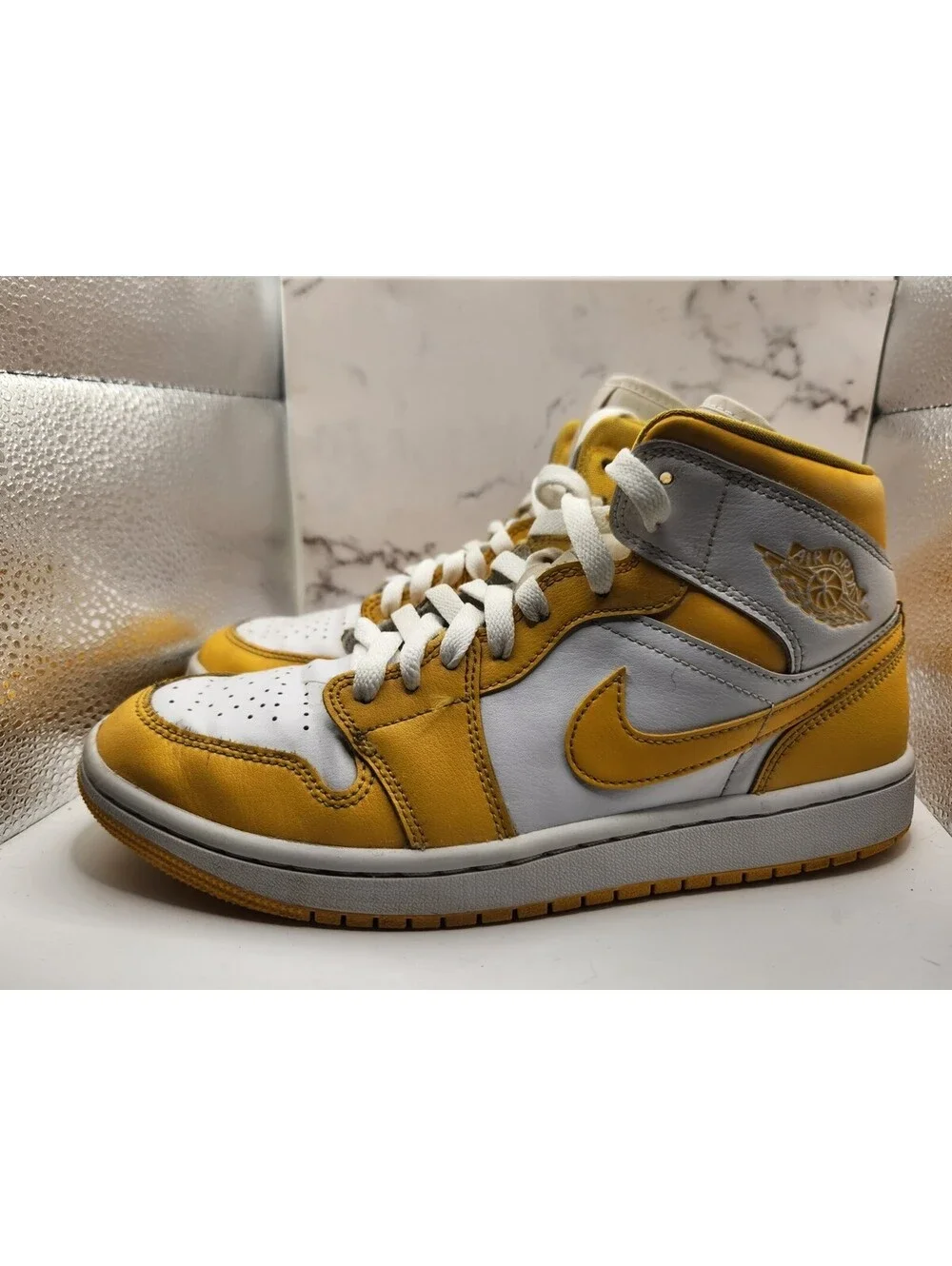 🔥Jordan Air Jordan 1 Mid Men's Mid Top Leather Yellow White Colorblock Size9🔥